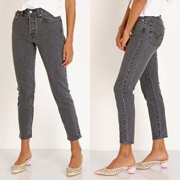 Levi's Premium Wedgie Icon Fit Jeans in Bite My Dust Gray High Waist Ankle 25 - Picture 3 of 16